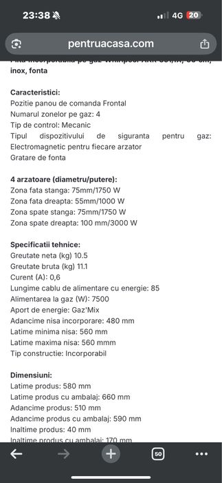 Plita incorporabila whirlpool AKR351 IX INOX 4 zone /60cm FOLOSITA