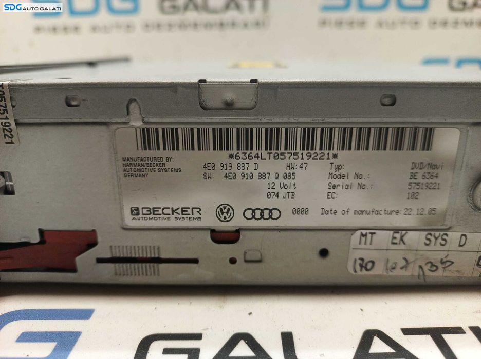 Amplificator Modul Unitate Audio Radio Navigatie Audi A8 D3 2004 - 2010 Cod 4E0919887D 4E0910887Q [L0481]