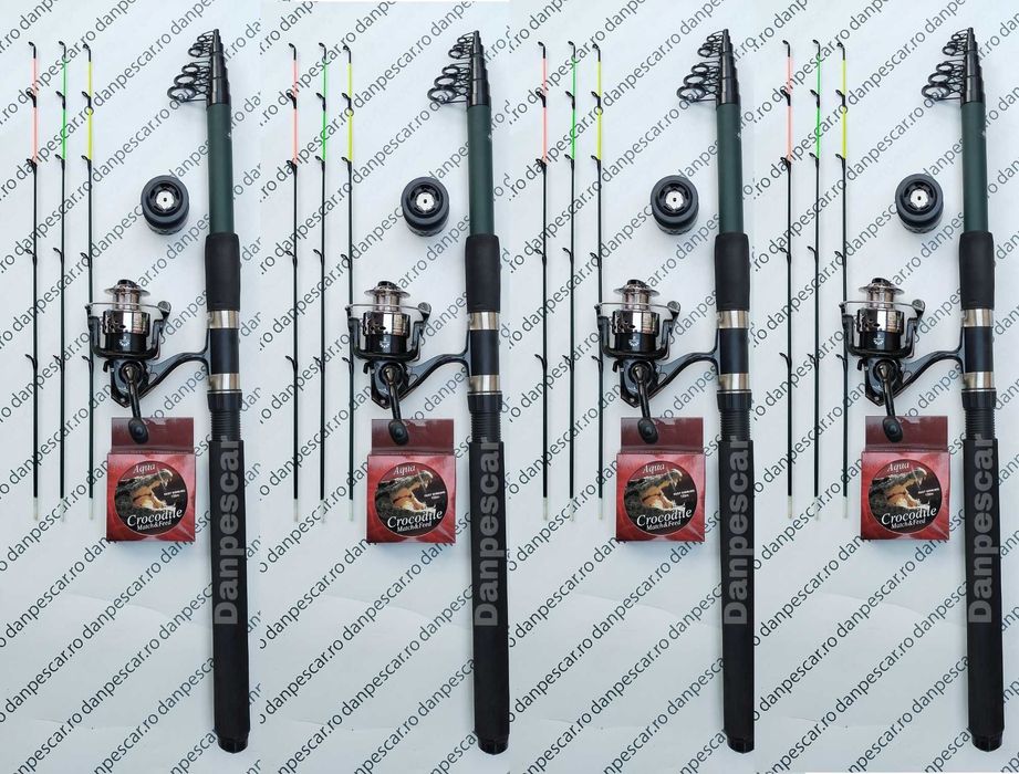 SET 4 Lansete Power tele feeder 3,90m+4 Mulinete QFC4000 si 4 role fir