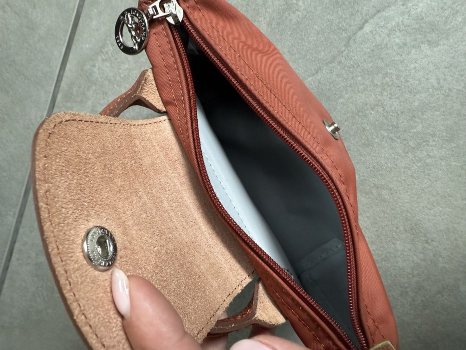 Дамска мини чанта в кафяво от полиамид и кожа, Longchamp Le Pilage