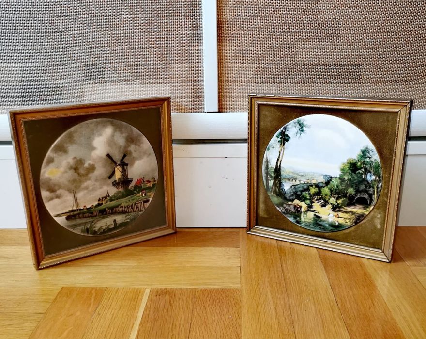 Картина миниатюра плакет 2бр антикварна керамика ръчно рисувани рамки