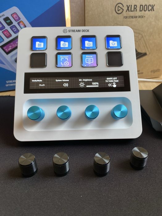 STREAM DECK + (White) + XLR Dock Bundle + Blue Dials Set
