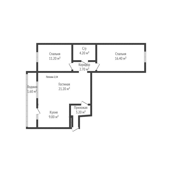 3комн. 69,5 м2 8мкр 7эт