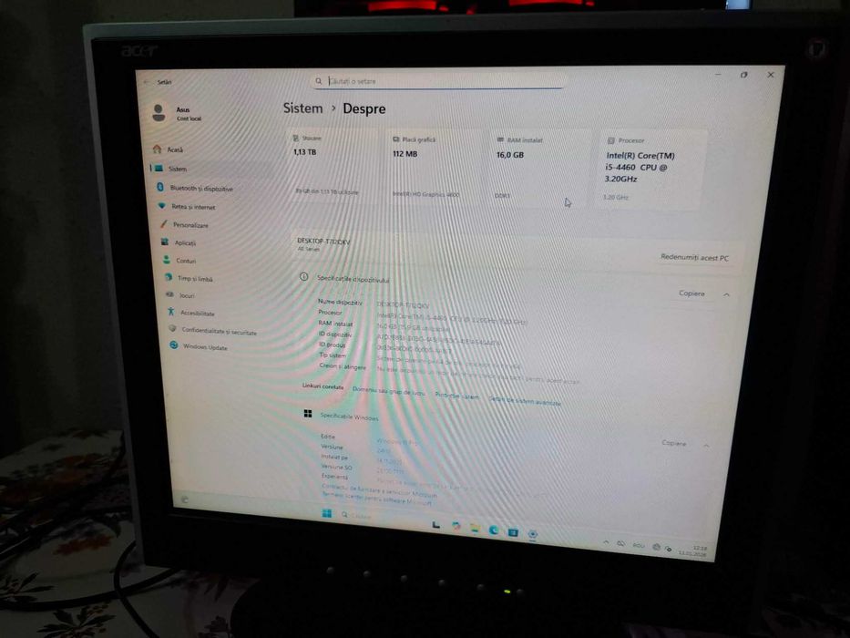 Vând PC complet i5-4460 3.2GHz, 16GB RAM, SSD + HDD, Monitor Acer