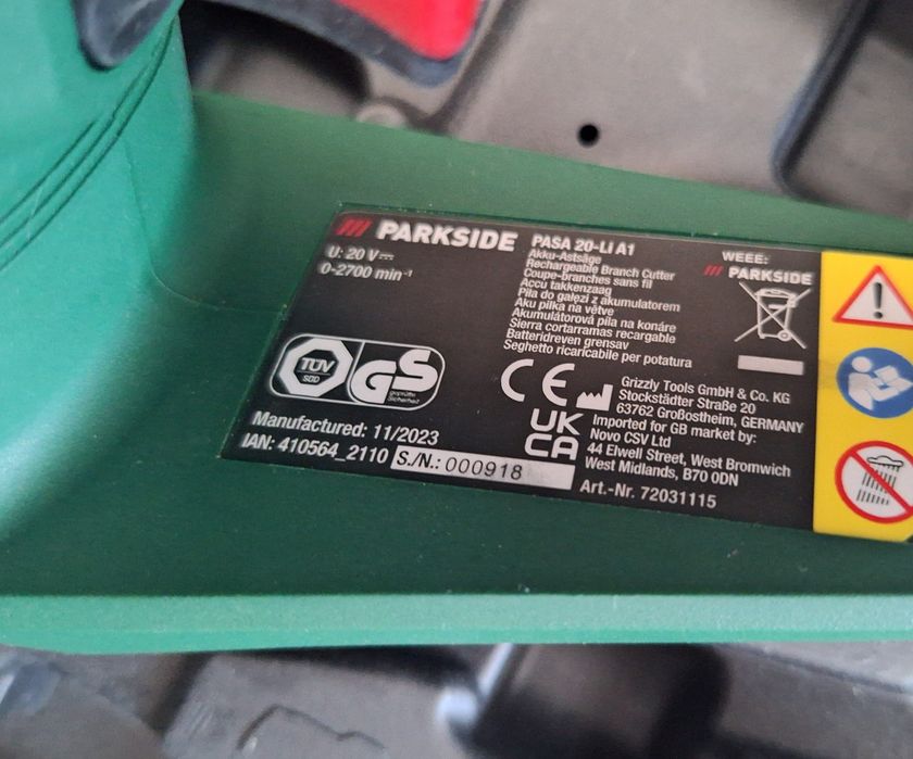 Parkside  храсторез 20В трион ножица  зарядно и батерия