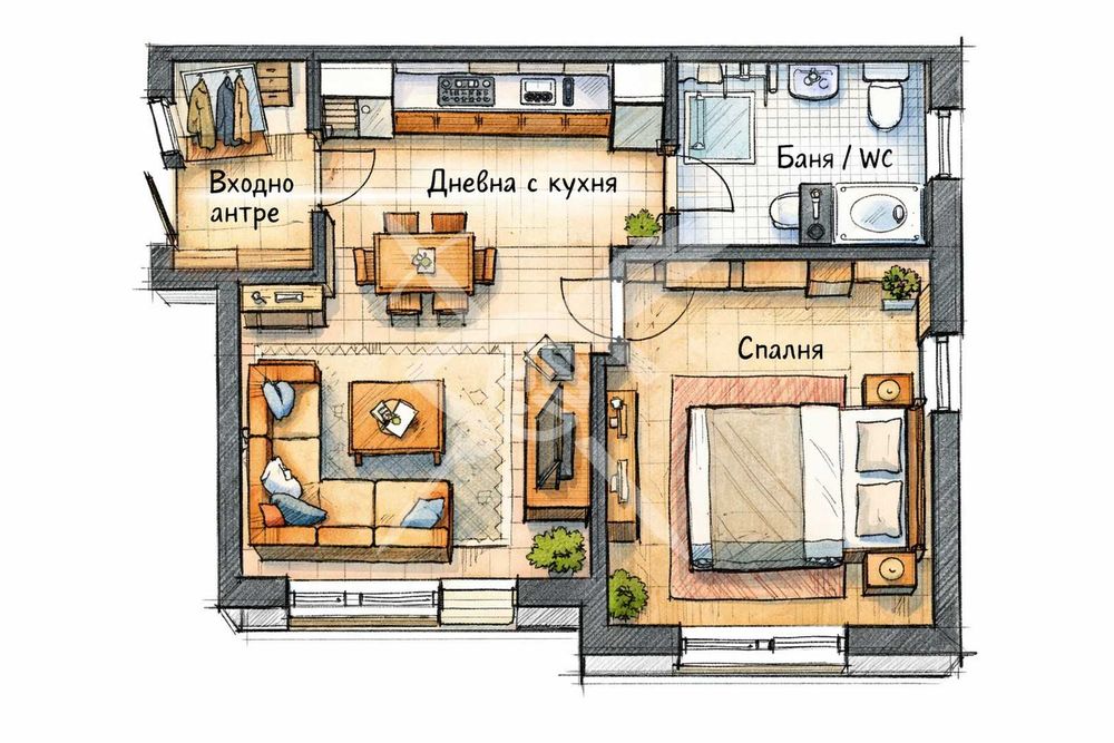 Двустаен апартамент в кв. Подуяне № 61274