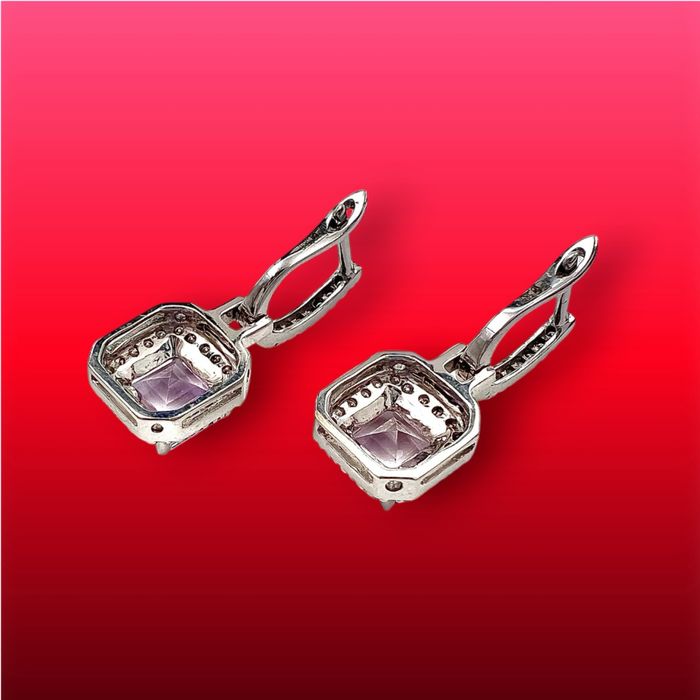 Дамски златни обеци от 14К бяло злато и диаманти