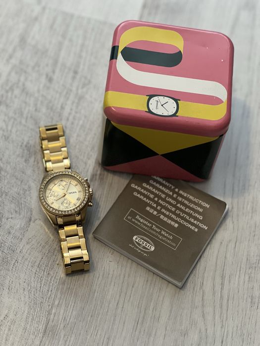 Ceas Fossil Decker , auriu , pietre, analog-digital