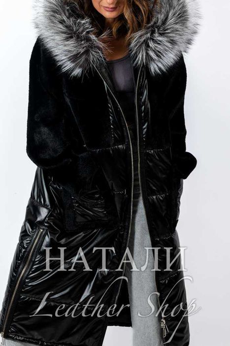 Дамски ексклузивен дълъг кожух тип Парка със сребърна Лисица