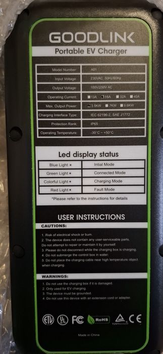 Зарядка для электромобиля Гудлинк зарядка goodlink 16 ампер 3.5 квт