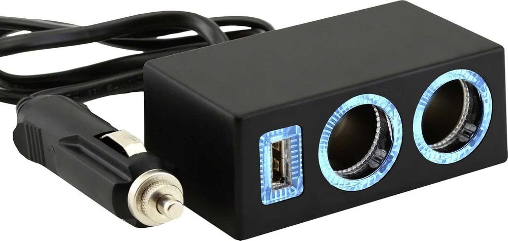 Двоен разклонител на запалката + 1 USB изход - 120W, 12V/24V.