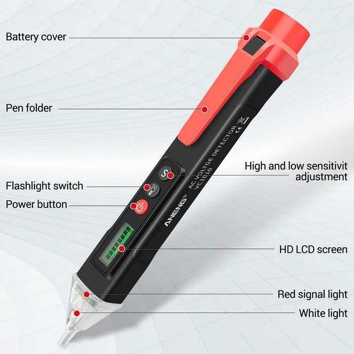 Creion detector tensiune fara contact, cu lumina LED, afisaj Nou!