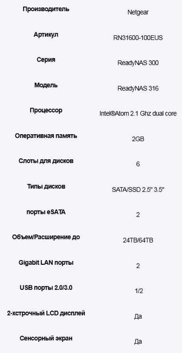 Сетевое хранилище данных NetGear RN31600/100EUS