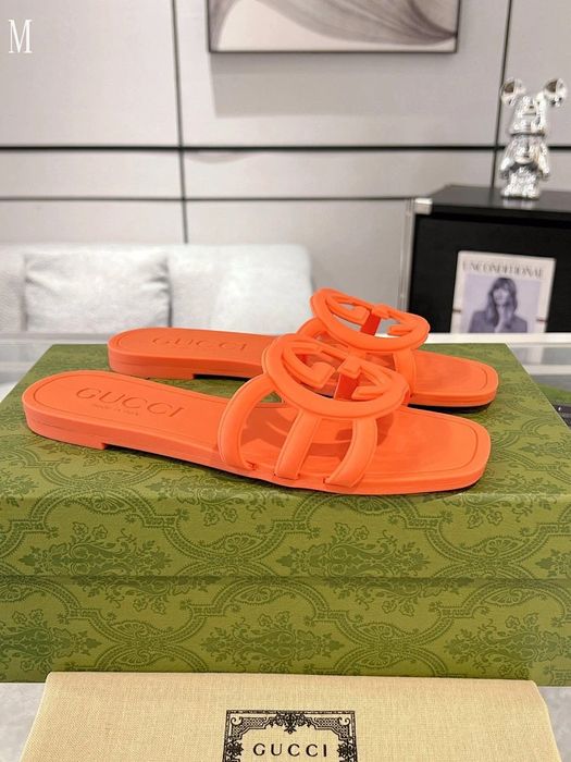 GG Interlocking G Rubber Slide - Orange