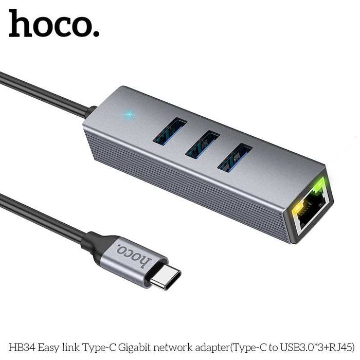 Hoco HB34 USB Type-C RJ45 + 3×USB 3.0 Gigabit Ethernet Docking Station