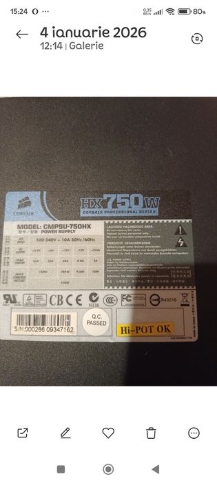 Vând sursă profesionala Corsair 750 wati,va rog citiți descrierea