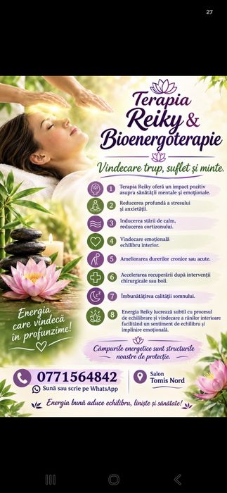 Terapia reiky & bioenergoterapie vindecare trup,suflet,minte +Masaj relaxare