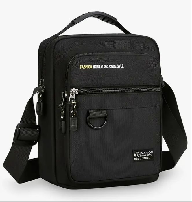 Мъжка удобна и универсална чанта с презрамки/Черен найлон -15%Промоция