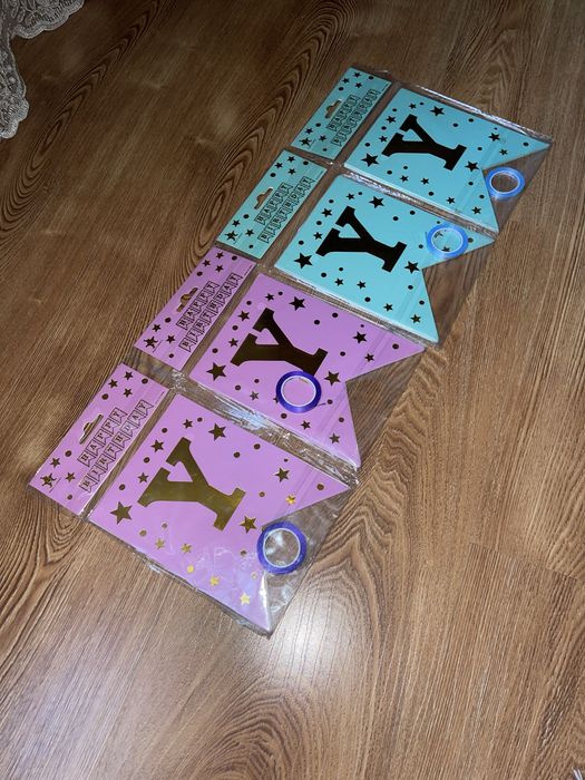 Гирлянда-флажки "Happy Birthday". Высота 16, ширина 12 см.