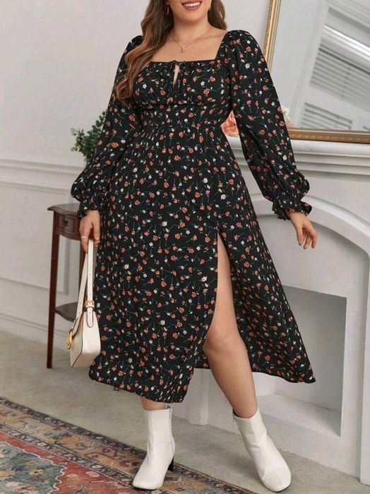 Дълга черна рокля на цветя