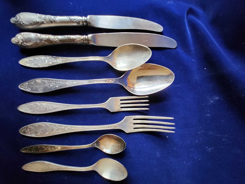 прибори от мелхиор, посребрени, к-т с х 36 броя, редки, от СССР