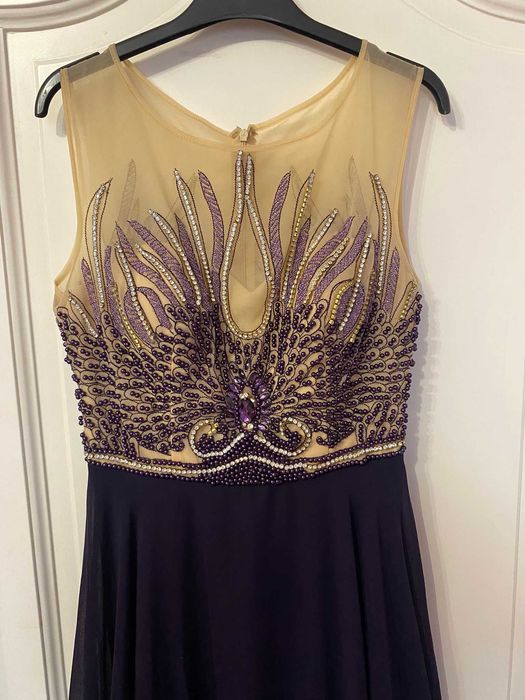 rochie mov lunga eleganta cu pietre