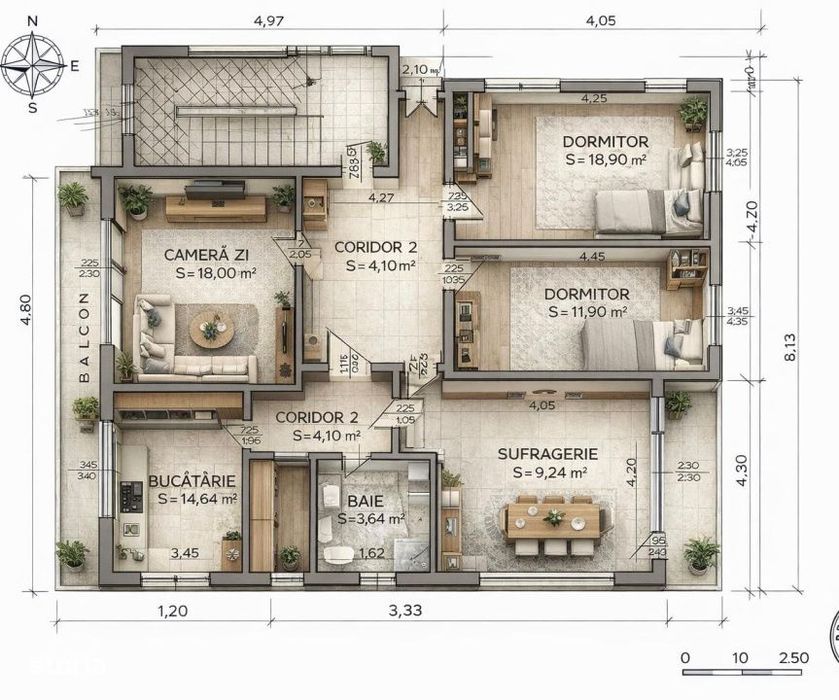 Apartament 4 camere, 114.6 mp , Garaj 25mp in Zona Gruia / Cluj