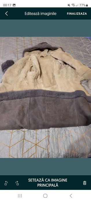 Cojoc natural, model vechi, bine intretinut, culoarea gri ( 40- 42 )