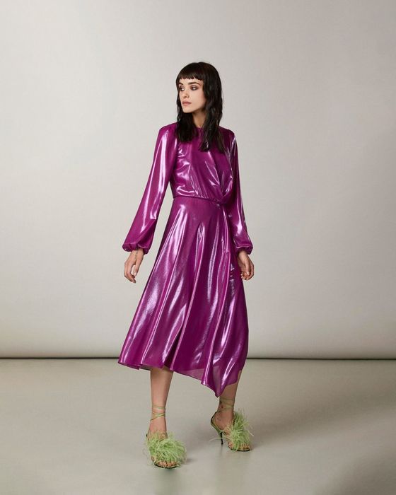 Цикламена рокля Patrizia Pepe, с подплата, ламиниран плат,XS и S,нов!