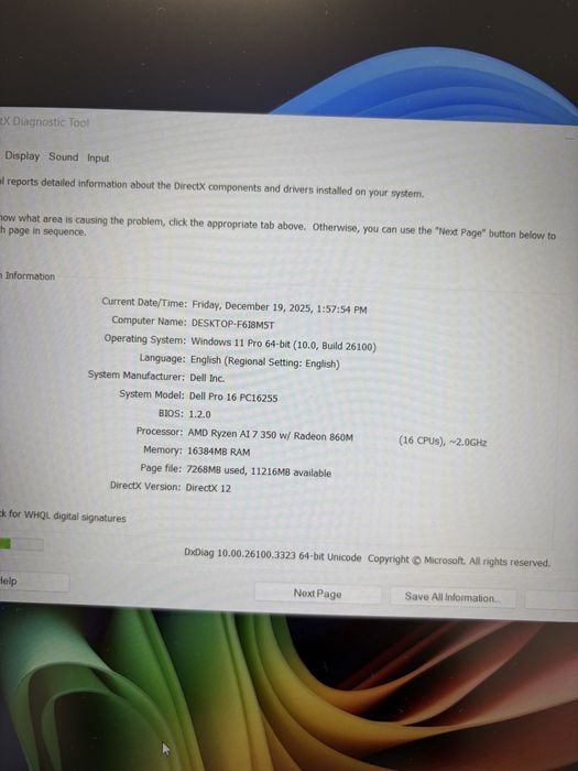 Laptop Dell Pro 16 PC16255 nou model 2025