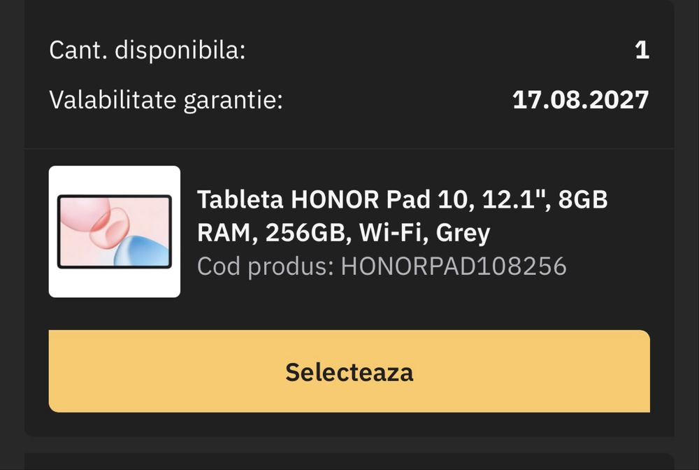 Tableta in garantie HONOR Pad 10, 12.1", 8GB RAM, 256GB, Wi-Fi, Grey