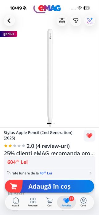 Apple Pencil generatia 2 NOU in cutie.