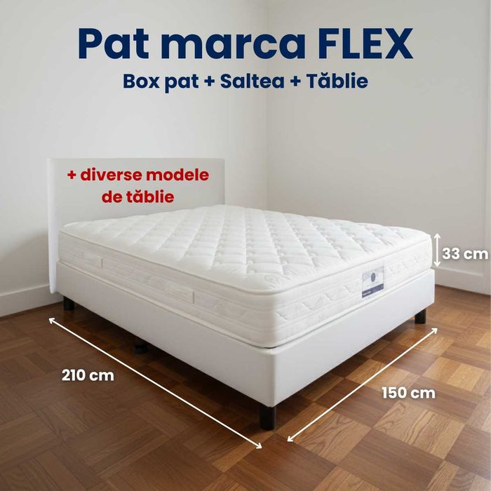 Pat marca FLEX: Box pat + Saltea + Tăblie, 150 x 210 cm