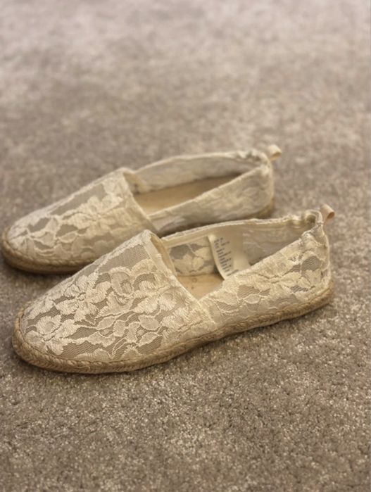 Espadrile dantelă H&M, crem – slip-on