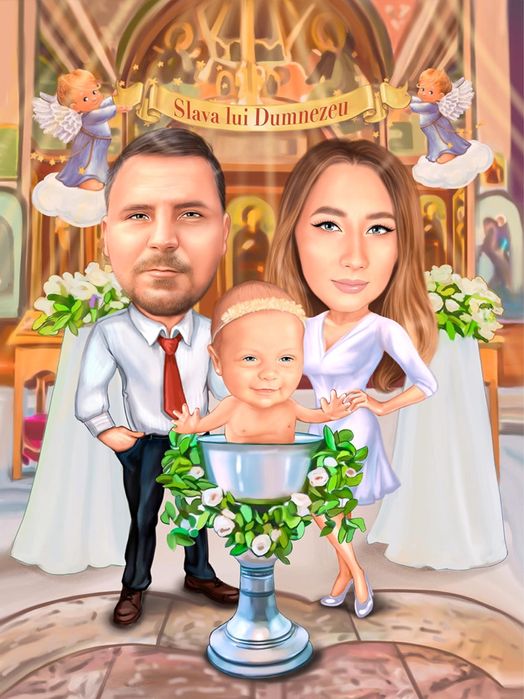 Уникални Карикатури за Кръщене с рамка - Персонализиран Подарък