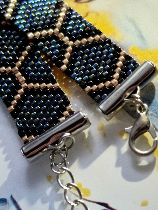 Brățară handmade elegantă Miyuki, albastru metalizat și negru