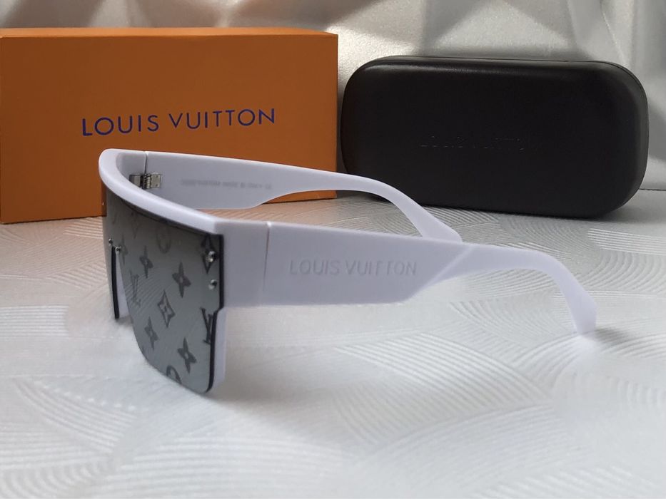 Мъжки слънчеви очила маска брандирани стъкла бели черни