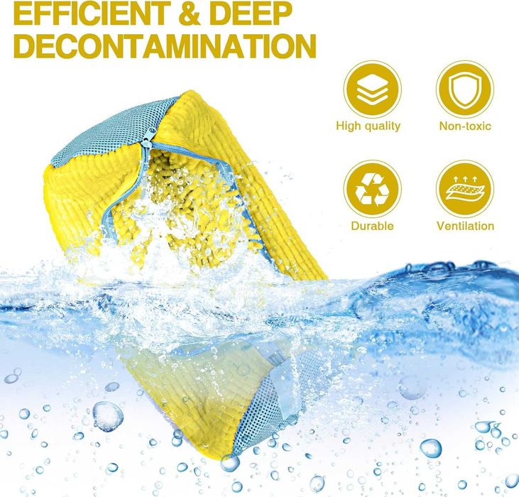 Плюшена чанта за пране на обувки в пералня. Жълта с цип.