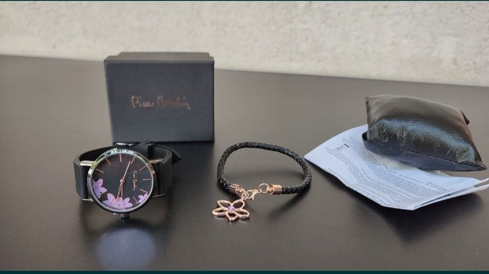 set cadou dama femei ceas analog floral elegant bratara pierre cardin
