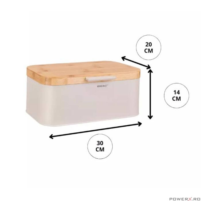 Cutie pentru paine, bej, cu capac din bambus, 30 × 20 × 14 cm,