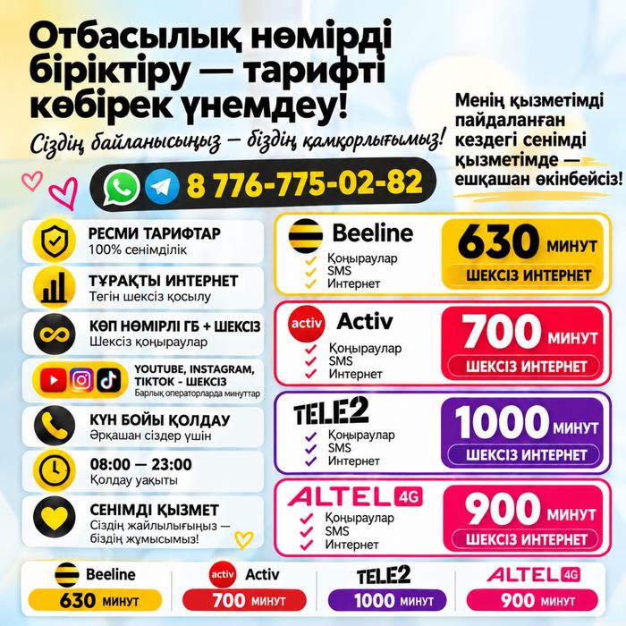 Безлимитный интернет Beeline,Tele2/Altel,Aktiv