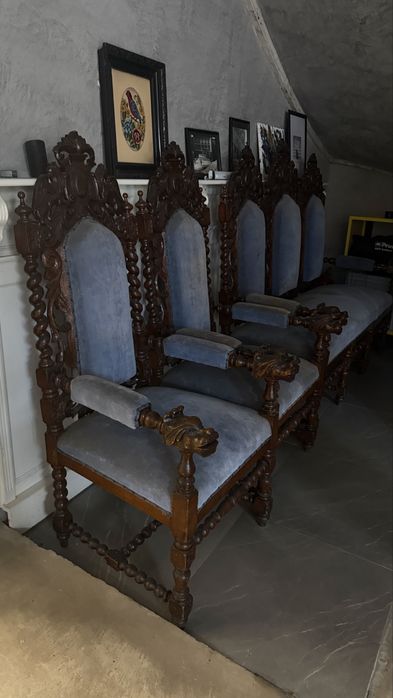 Set mobilier sculptat din lemn – canapea + fotolii, stil neo-renascentist