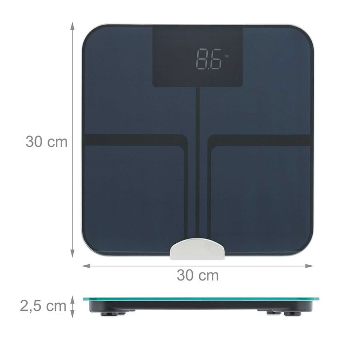 Cantar corporal digital din sticla, kg si lbs negru/albastru 2x30x30cm