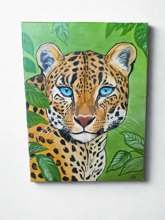 Оригинална маслена картина на платно – портрет на леопард.