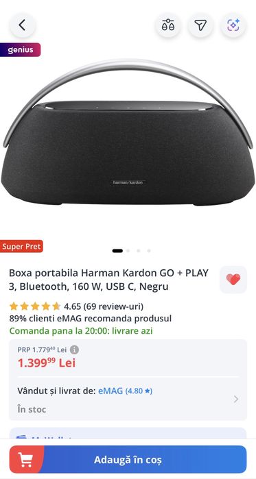Boxa portabila Harman Kardon GO + Play 3, Bluetooth, 160 W, USB C