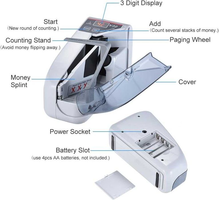 Машина за броене и разпознаване на банкноти FLYINGQIN V30 долари, евро