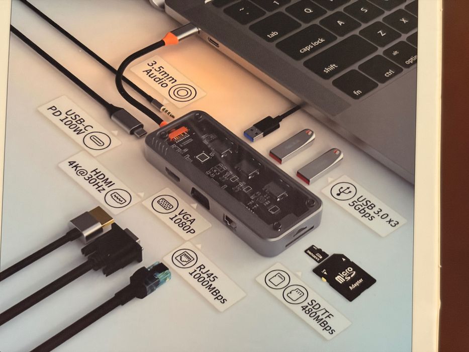 10-в-1 USB-C хъб / докинг станция 10-in-1 Multifunctional USB-C Hub Docking Station за Макбук за Macbook