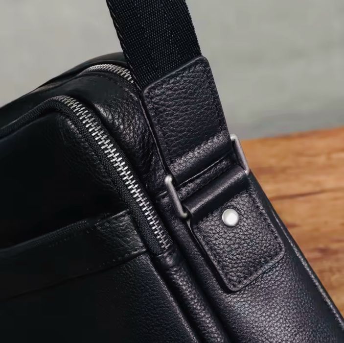 Мъжка модерна бутикова чанта с голям капацитет /Черна естествена кожа!