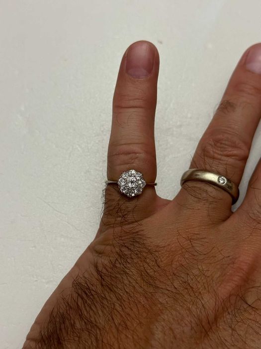 INEL AUR 18K + Platina + 9 Diamante = 1.10CT -Old Cut -Floare -Vintage