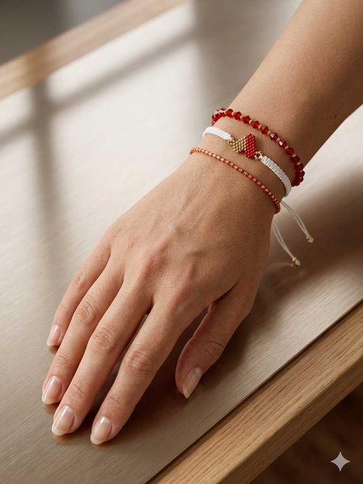 Set 3 Brățări Handmade - Roșu & Auriu | Design Elegant și Finuț